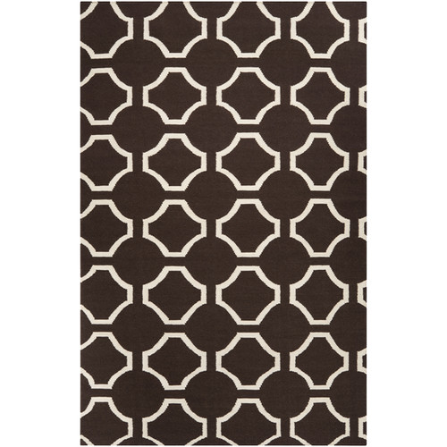2' x 3' Geometric Brown and Beige Hand Tufted Wool Area Throw Rug - IMAGE 1