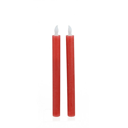 Set of 2 Red Battery Operated Flameless LED Lighted Flickering Wax Christmas Taper Candles 10" - IMAGE 1