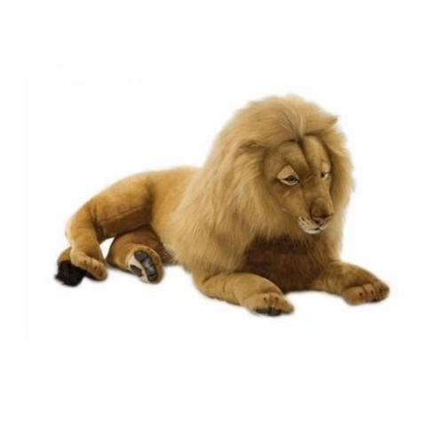 Handcrafted Lying Lion Plush Animal - 39" - Brown - IMAGE 1