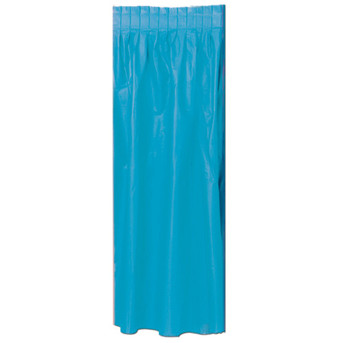 Pack of 6 Turquoise Pleated Disposable Plastic Picnic Party Table Skirts 14' - IMAGE 1