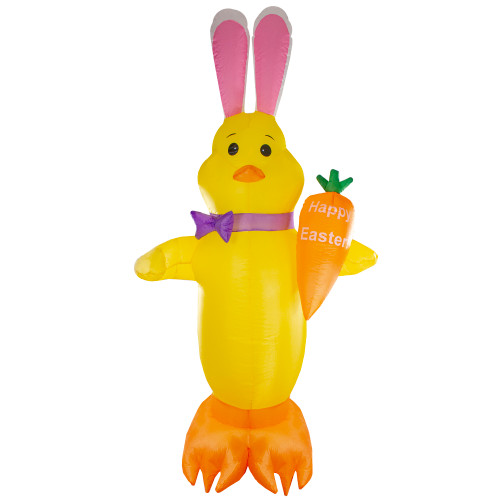 6' Yellow and Orange Inflatable Lighted Chick with Carrot Easter Outdoor Decor - IMAGE 1
