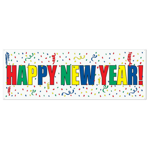 Club Pack of 12 Vibrantly-Colored Happy New Year Party Decoration Banners 5' - IMAGE 1