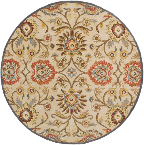 4' Octavia Caramel Brown and Denim Blue Hand Tufted Round Wool Area Throw Rug - IMAGE 1