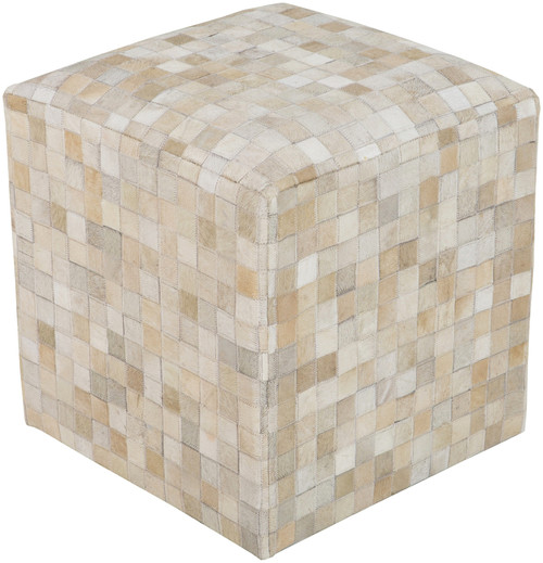 18" Ivory and Mocha Brown Miniature Cubes Leather Square Pouf Ottoman - IMAGE 1