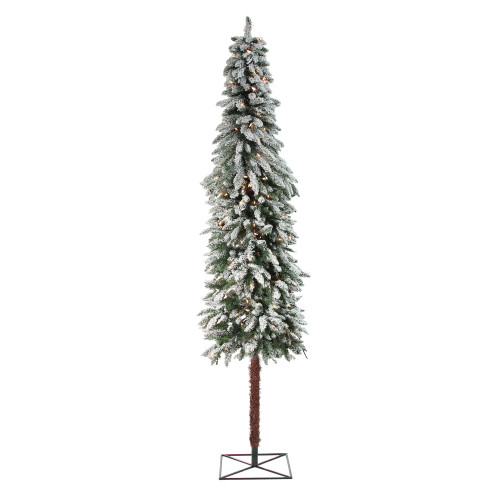 7' Pre-Lit Green Pencil Flocked Alpine Artificial Christmas Tree - Clear Lights - IMAGE 1