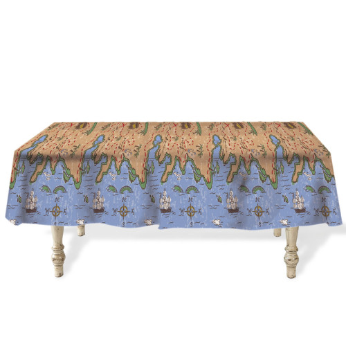 Pirate Treasure Map Disposable Party Tablecloth - 108" - Blue and Brown - Pack of 12 - IMAGE 1