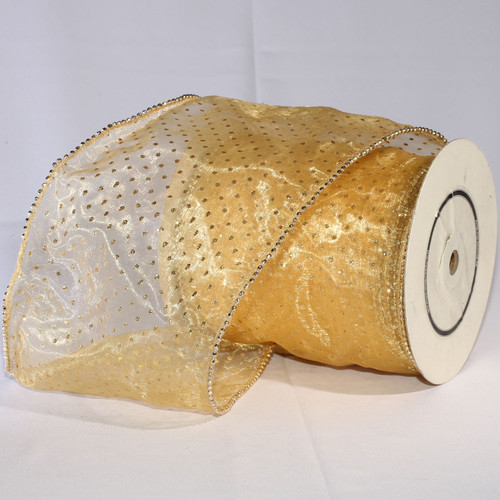 Shimmering Gold Semi Sheer Brooklyn Wired Edge Craft Ribbon 6" x 20 Yards - IMAGE 1