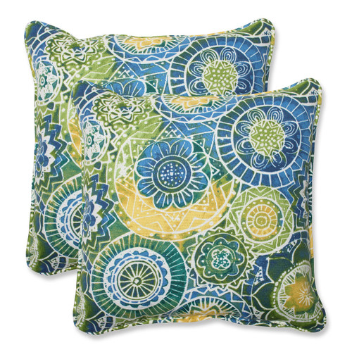 Mandala Flowers Square Outdoor Patio Throw Pillows - 18.5" - Set of 2 - IMAGE 1