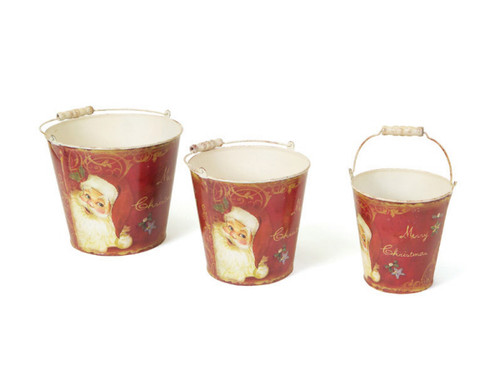 Set of 3 Retro Santa Claus Tall Vintage Style Decorative Christmas Buckets - IMAGE 1