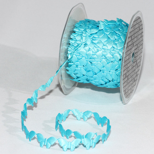 Light Blue Satin Butterfly Embossed Garland Craft Ribbon 0.5" x 40 Yards - IMAGE 1