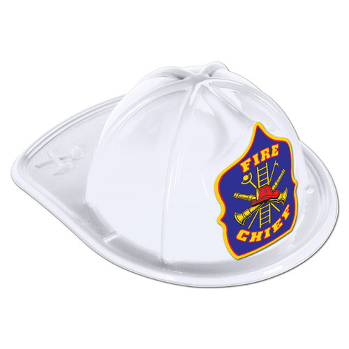 Club Pack of 48 White Fire Chief Costume Hat with Blue Shield - Medium Size - IMAGE 1