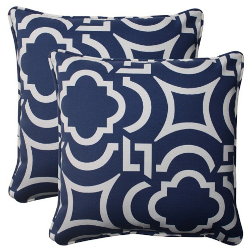 Set of 2 Geometric Navy Blue Sky Outdoor Patio Square Throw Pillows 18.5" - IMAGE 1