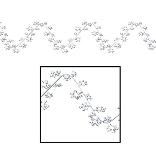 Club Pack of 12 Metallic White Gleam 'N Flex Snowflake Christmas Garland Decorations 25' - IMAGE 1