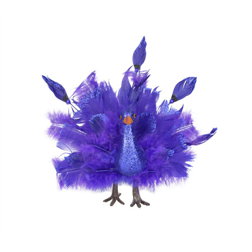 9.5" Purple and Blue Peacock with Open Tail Feathers Christmas Tabletop Decor - IMAGE 1
