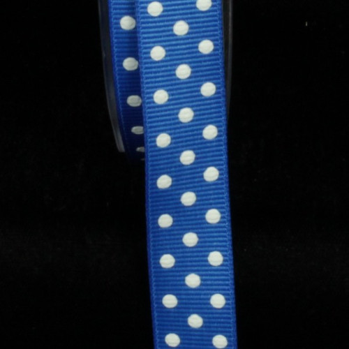 Royal Blue and White Polka Dotted Woven Grosgrain Craft Ribbon 0.625" x 88 Yards - IMAGE 1