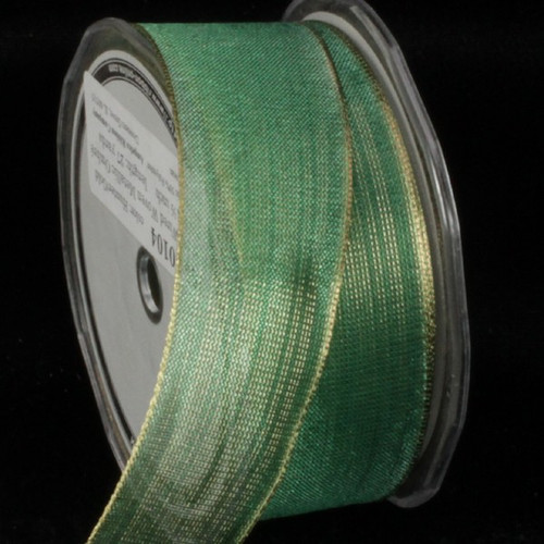 Hunter Green and Gold Ombre Sheer Woven Metallic Wired Craft Ribbon 1.5" x 27 Yards - IMAGE 1