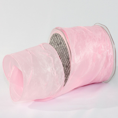 Pink Crinkled Satin Wired Craft Ribbon 3" x 27 Yards - IMAGE 1