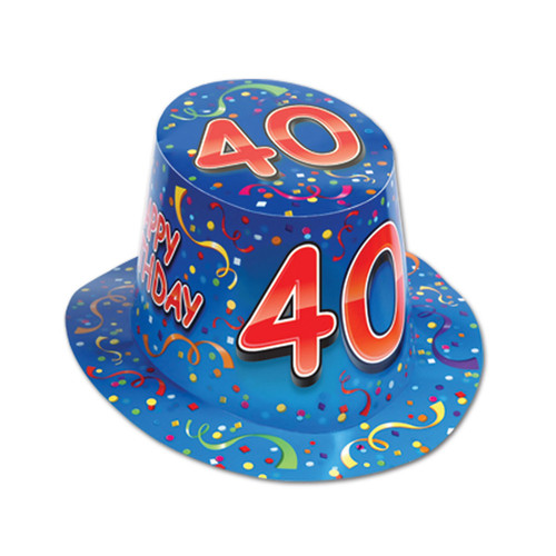 Happy "40" Birthday Hi-Hats - One Size - Blue and Red - Pack of 25 - IMAGE 1