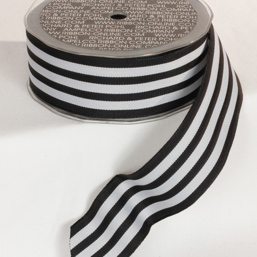 Black and Gray Striped Wired Craft Ribbon 1.5" x 27 Yards - IMAGE 1