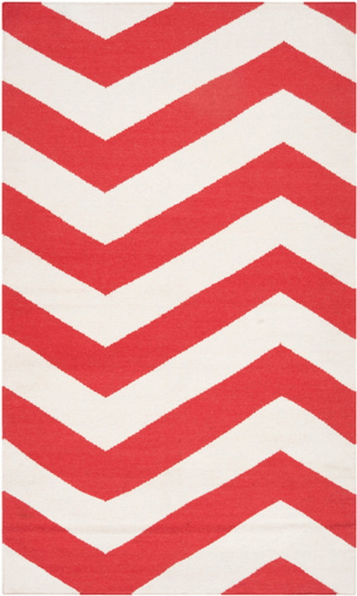 2' x 3' Red and White Hand Woven Rectangular Wool Area Throw Rug - IMAGE 1