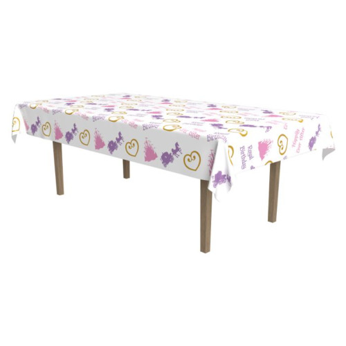 Princess Disposable Banquet Party Tablecloth - 108" - Pink and Gold - Pack of 12 - IMAGE 1