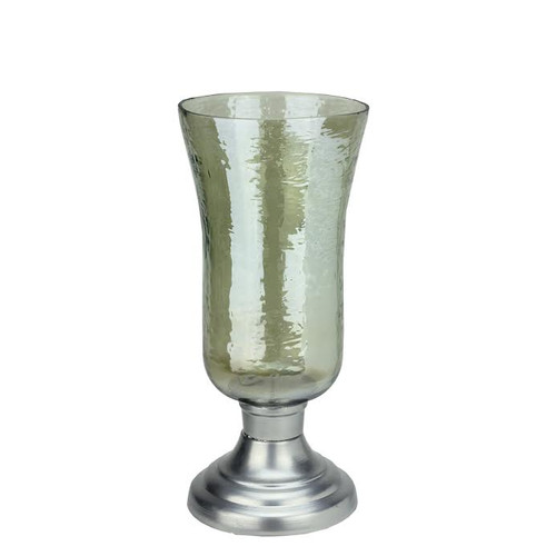 15.5" Decorative Golden Luster Hurricane Pillar Candle Holder with Silver Base - IMAGE 1