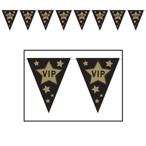 Pack of 12 Black and Gold VIP Celebrity Awards Night Pennant Banners 12' - IMAGE 1