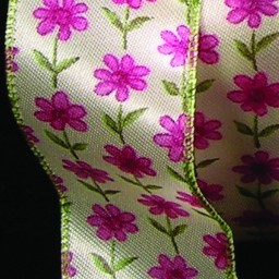 White and Pink Petite Flowers Print Wired Craft Ribbon 1.5" x 40 Yards - IMAGE 1