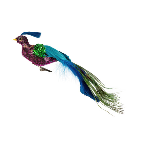 8" Purple and Blue Peacock Clip-On Christmas Ornament - IMAGE 1