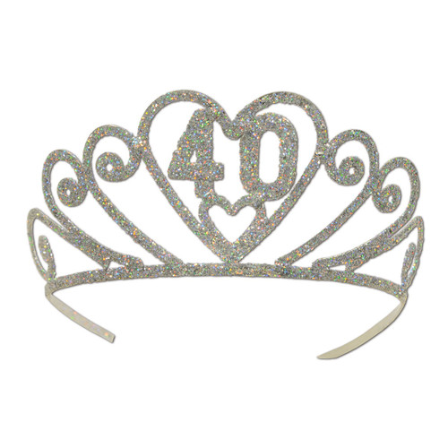 Pack of 6 Glittered Silver "40" Costume Tiara - Adult One Size - IMAGE 1