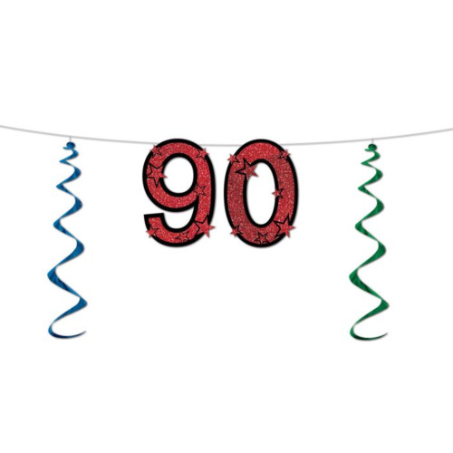 Glittered 90th Birthday Metallic Party Streamer Banners - 7' - Multicolor - Pack of 12 - IMAGE 1