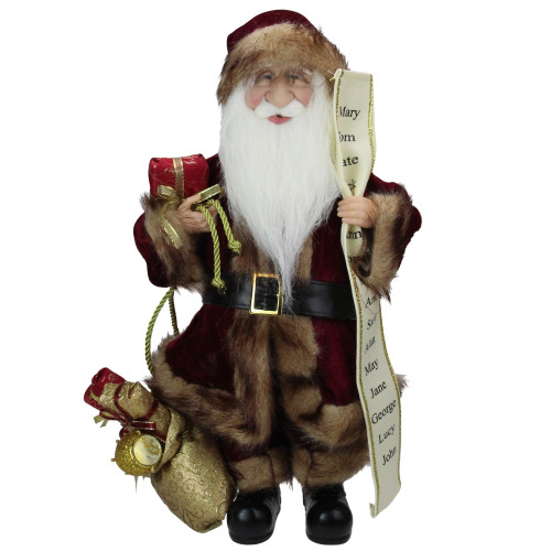 18" Burgundy and Brown Santa Claus with Naughty or Nice List Christmas Figure - IMAGE 1