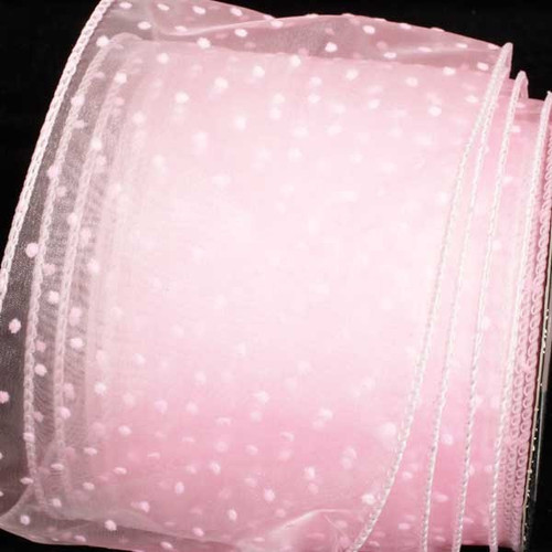 Pink Polka Dotted Wired Craft Ribbon 2.5" x 40 Yards - IMAGE 1