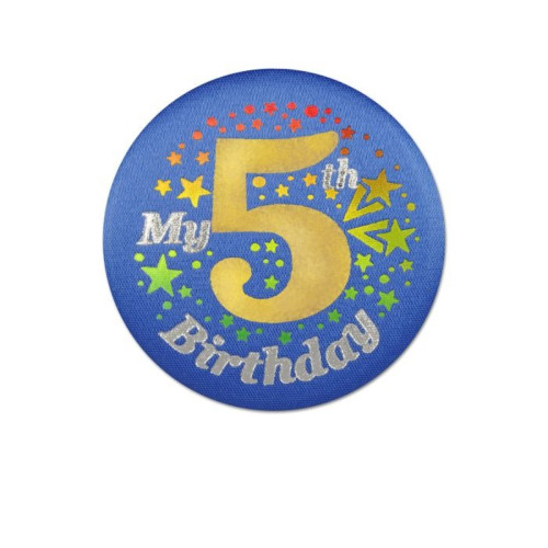 My 5th Birthday Satin Button Party Favors - 2"- Blue  - Set of 6 - IMAGE 1