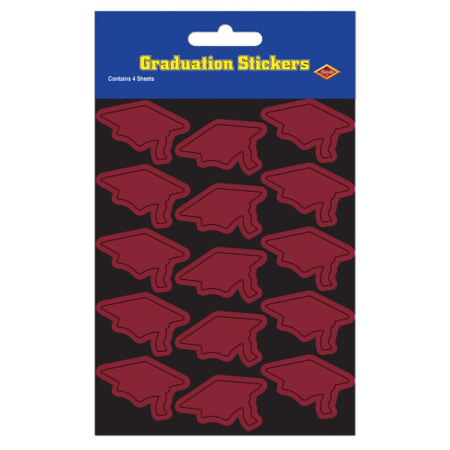 Graduation Cap Stickers - Maroon- Pack of 720 - IMAGE 1
