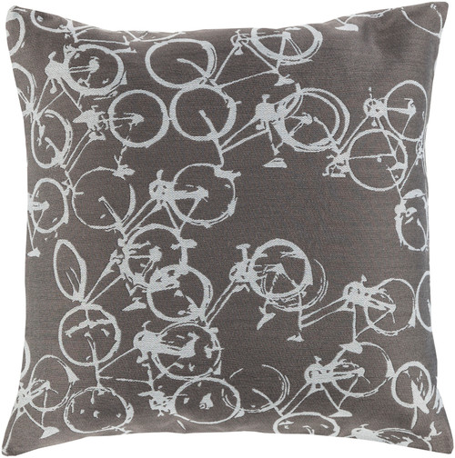 18" Gray and White Crazed Cycles Printed Square Throw Pillow - Down Filler - IMAGE 1