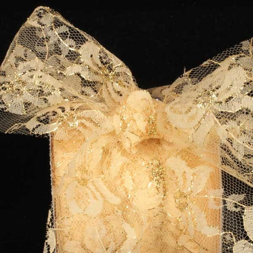 Gold Floral Cut Edge Lace Craft Ribbon 3" x 27 Yards - IMAGE 1