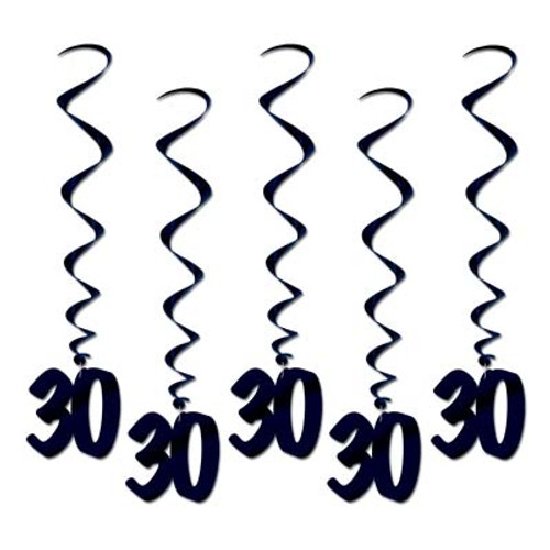 Pack of 30 Number "30" Black Hanging Birthday Party Decoration Whirls 36" - IMAGE 1