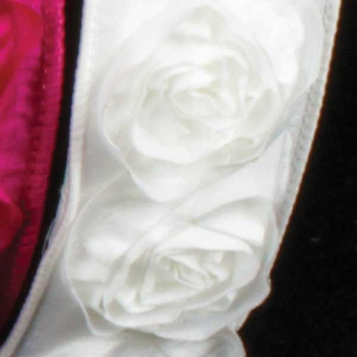 White Contemporary Roses Wired Craft Ribbon 1.5" x 10 Yards - IMAGE 1