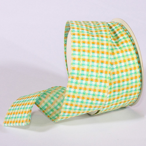 Green and Yellow Checkered Wired Craft Ribbon 2" x 20 Yards - IMAGE 1