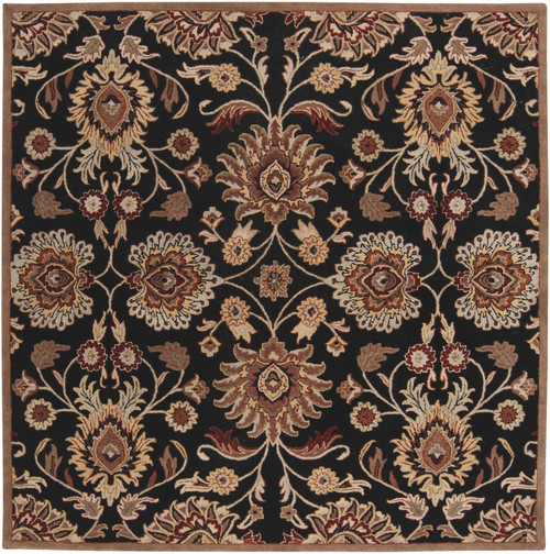 9.75' x 9.75' Floral Black and Beige Square Area Throw Rug - IMAGE 1