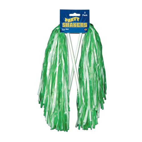 Club Pack of 48 Pre-Packaged Green and White Football Themed School Spirt Poly Shakers 12" - IMAGE 1