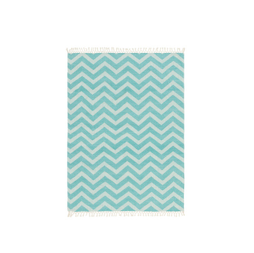 50" x 70" Aqua Blue Chevron Patterned Tassel and Fringe Throw Blanket - IMAGE 1