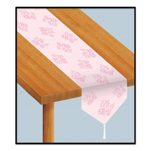 Its a Girl Printed Table Runner - 72" - White and Pink - Pack of 12 - IMAGE 1