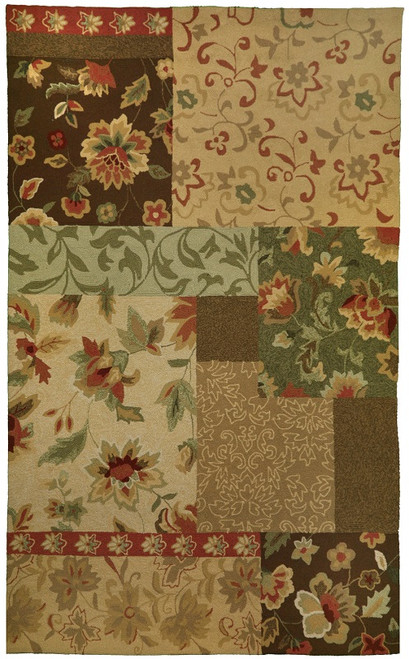 5' x 7' Brown and Red Garden Foliage Patchwork Hand Hooked Outdoor Area Throw Rug - IMAGE 1
