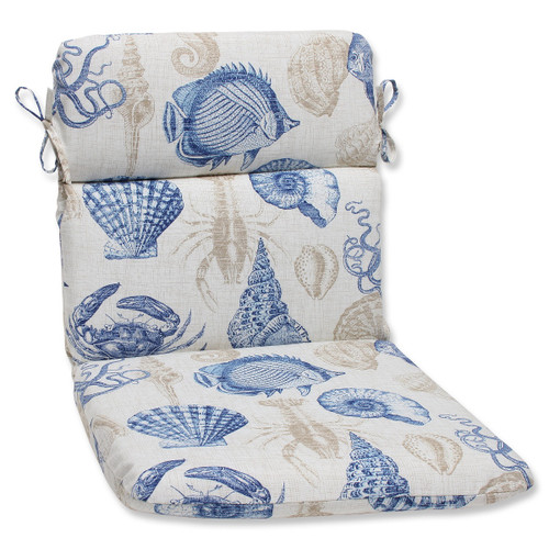 40.5" Barriera Corallina Blue and Tan Outdoor Patio Rounded Chair Cushion - IMAGE 1
