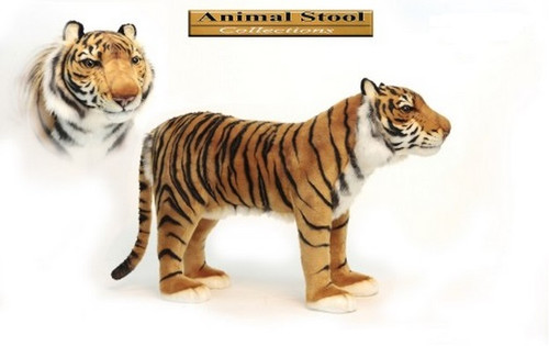 30.5" Brown and Black Hand Crafted Realistic Stuffed Tiger Stool - IMAGE 1