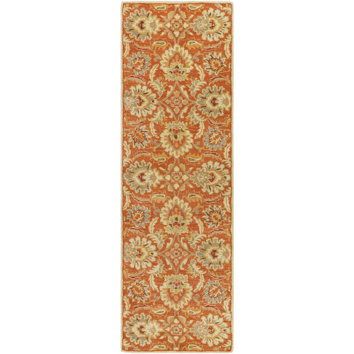 2.5' x 8' Cornelian Terracotta Red and Brown Hand Tufted Floral Wool Area Throw Rug Runner - IMAGE 1