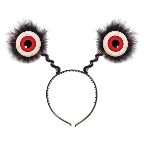 Club Pack of 12 Halloween Feathered Red Eyeball Bopper Headbands - IMAGE 1
