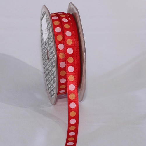 Orange and Pink Polka Dots Craft Ribbon 0.375" x 120 Yards - IMAGE 1